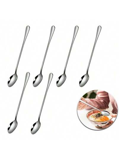 Sycaju Stainless Steel Round Long-Handled Tea Spoon Set 6pcs | Sycaju In Lebanon
