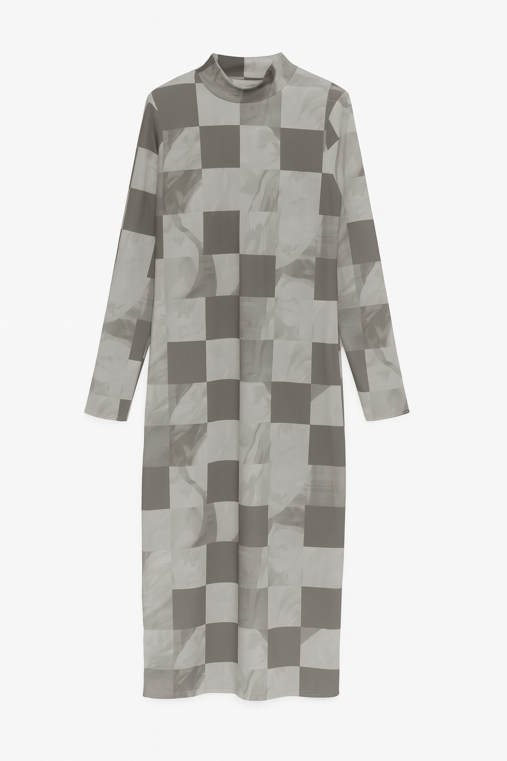 Forever 21 Women's Gray Checkered Mesh Turtle Neck Long Sleeve Dress | Forever 21 In Lebanon