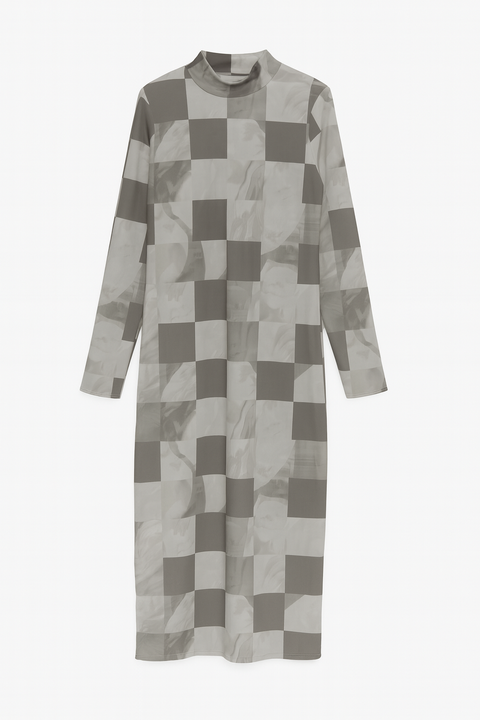 Forever 21 Women's Gray Checkered Mesh Turtle Neck Long Sleeve Dress | Forever 21 In Lebanon