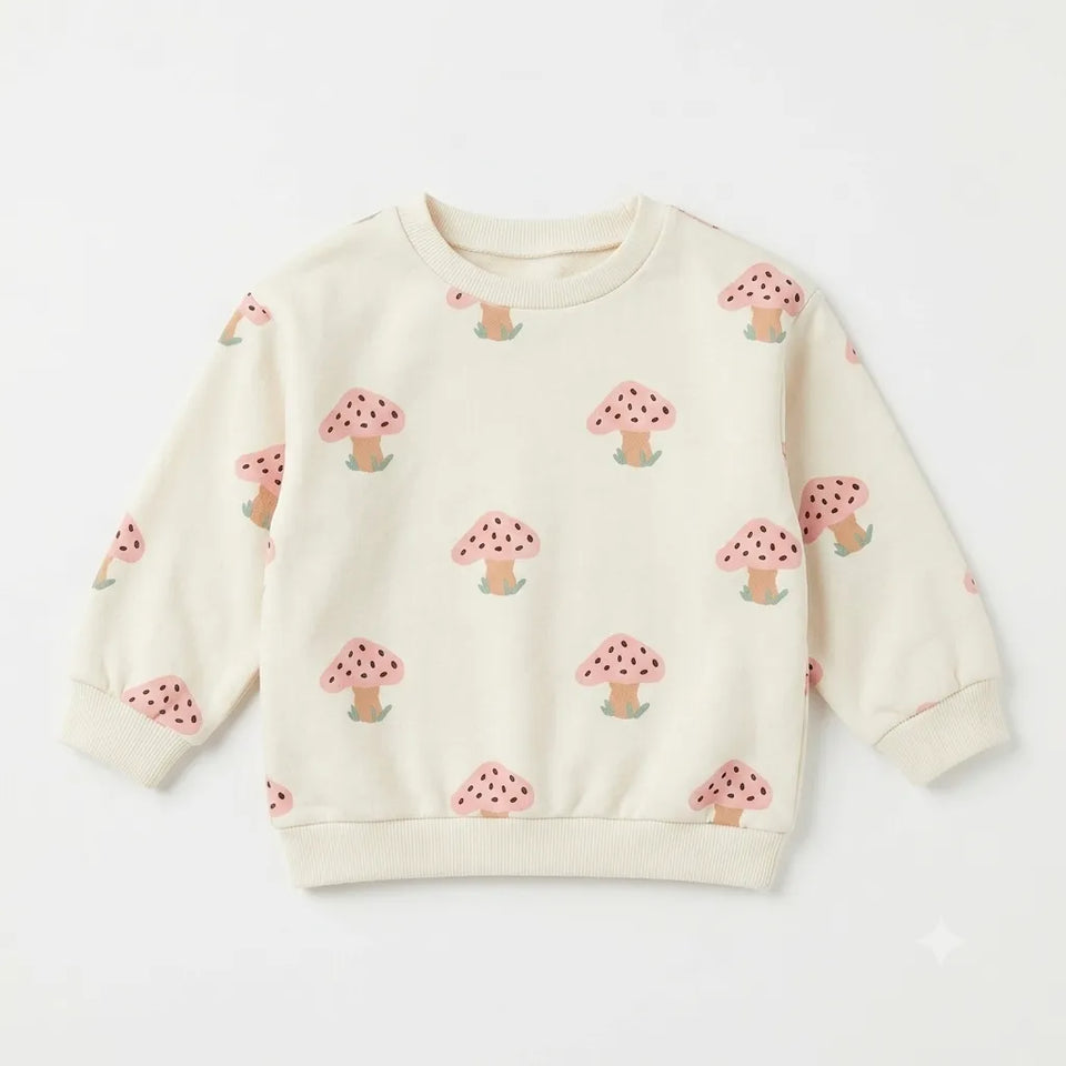 Zara Baby Girl's Cream Capped Mushrooms Long Sleeve Sweatshirt|Zara In Lebanon