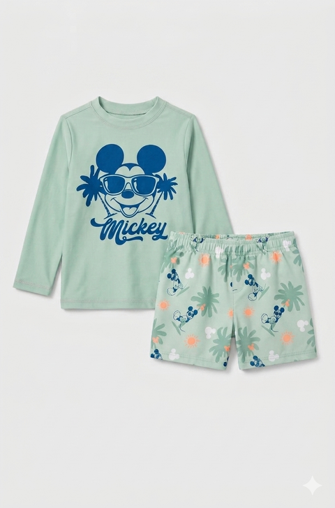 Disney Baby Boy's Green 2pcs Mickey Mouse Printed Rash Swimsuit | Disney In Lebanon