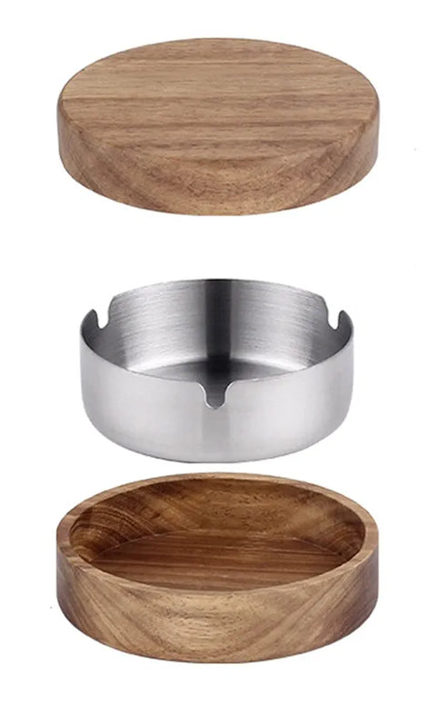 Hino Stainless Steel Ashtray With Bamboo Base And Lid DM-21 | Hino In Lebanon