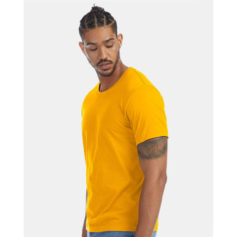 Man wearing a yellow t-shirt on a white background