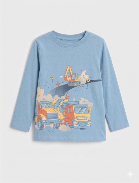 Cat & Jack Boy's Dusty Blue Long Sleeve Construction Vehicles Graphic Blouse | Cat & Jack In Lebanon