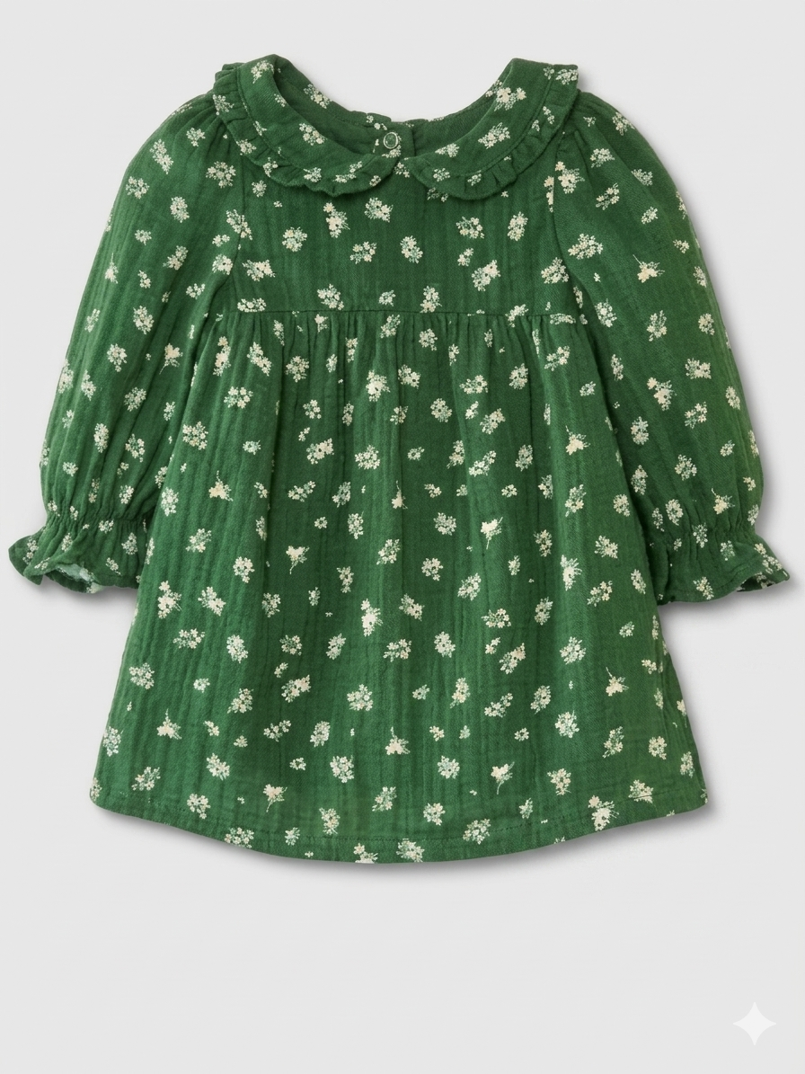Cloud Island Baby Girl's Dark Green Long Sleeve Printed Dress | Cloud Island In Lebanon
