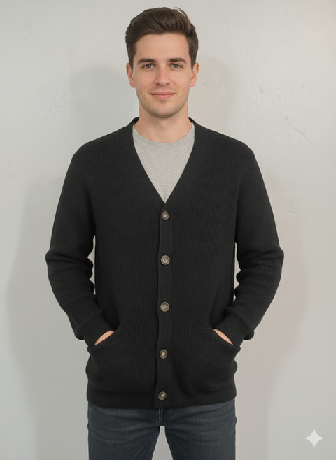 Redefined Rebel Men's Black Toby Knit Buttoned Cardigan | Redefined Rebel In Lebanon