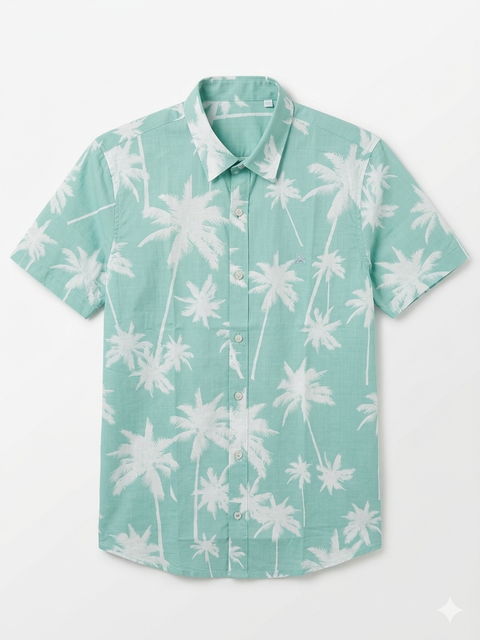 Lerros Men's Aqua Palm Tree Print Short-Sleeve Button-Down Shirt|Lerros In Lebanon