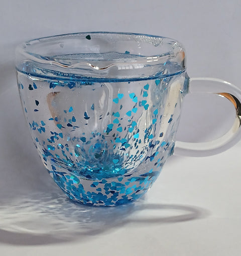 Hinox Transparent Coffee Blue Hearts Glass Mug A-4 | Hinox In Lebanon