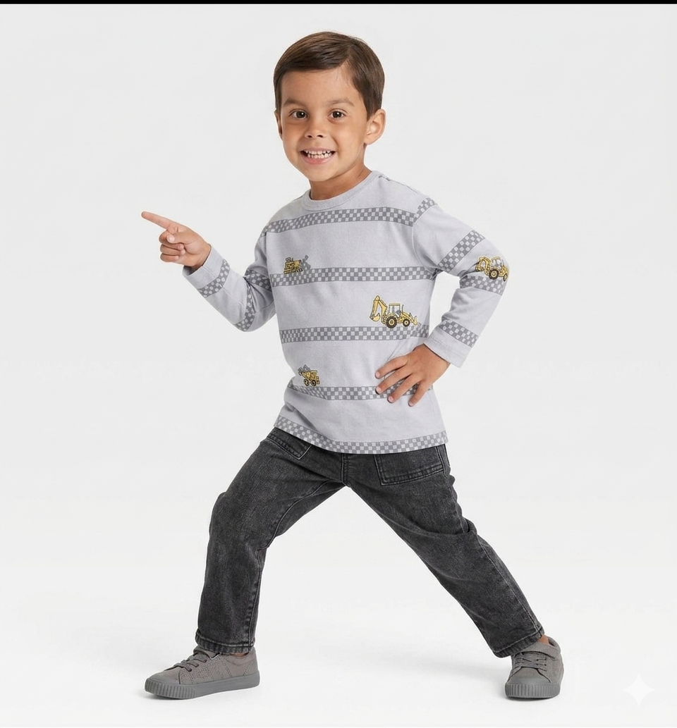 Cat & Jack Baby Boy's Gray Printed Long Sleeve Blouse|Cat & Jack In Lebanon
