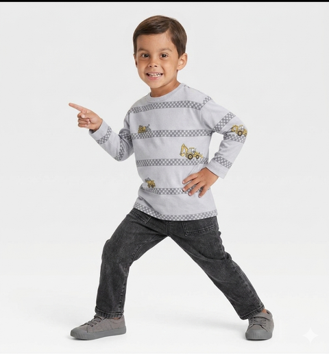 Cat & Jack Baby Boy's Gray Printed Long Sleeve Blouse|Cat & Jack In Lebanon