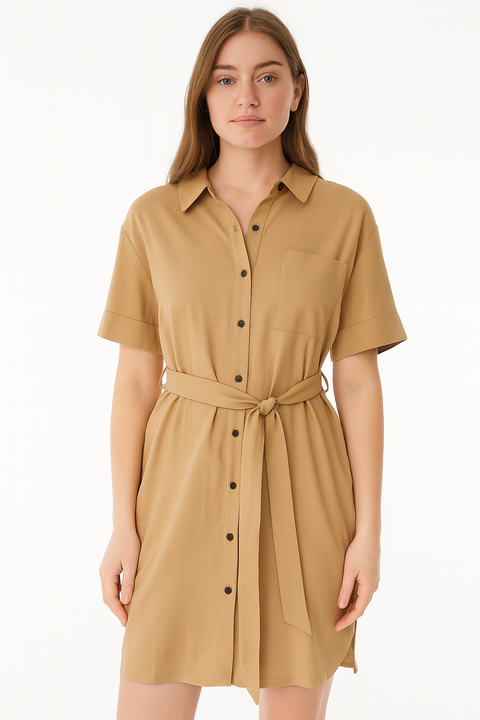 Forever 21 Women's Beige Midi Shirt Dress |Forever 21 In Lebanon