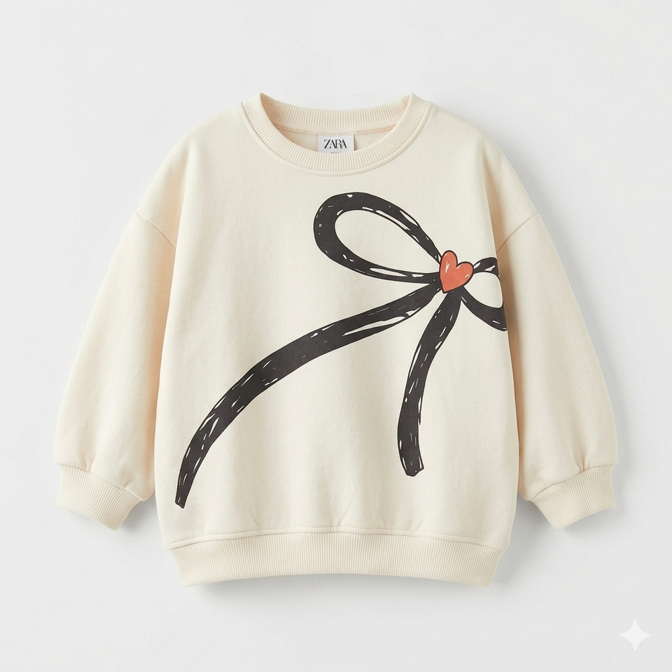 Zara Girl's Cream Bow Graphic Long Sleeve Sweatshirt|Zara in Lebanon