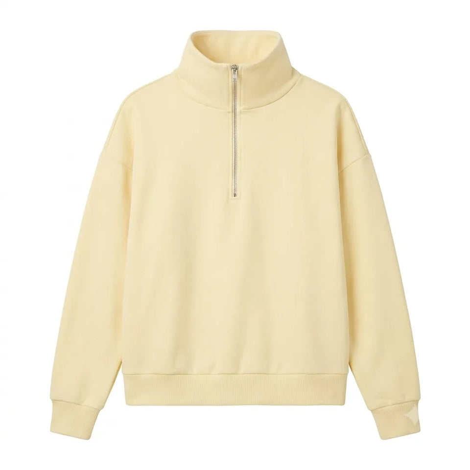 Mango Women's Pastel Yellow Quarter Zip Funnel Neck Sweatshirt|Mango In Lebanon