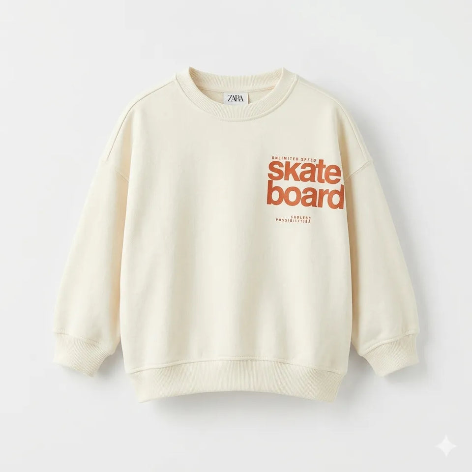Zara Girl's Cream & Brick Skater Graphic Crew Neck Long Sleeve Sweatshirt|Zara in Lebanon