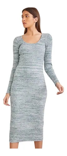 Forever 21 Women's Green & White Ripped Round Neck Long Sleeve Midi Dress |Forever 21 In Lebanon