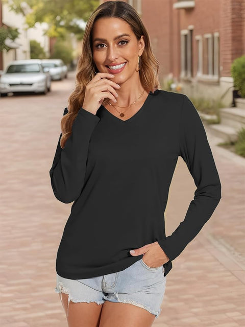 Aveto Women's Black V-Neck Long-Sleeved Blouse | Avecto In Lebanon