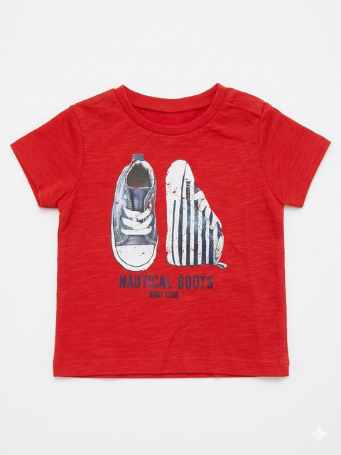 Charanga Baby Boy's Red "Nautical Boots" Short Sleeve Graphic T-Shirt|Charanga In Lebanon