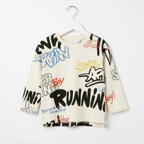 Zara Baby Boy's Beige Graffiti Print Long Sleeve Blouse|Zara In Lebanon