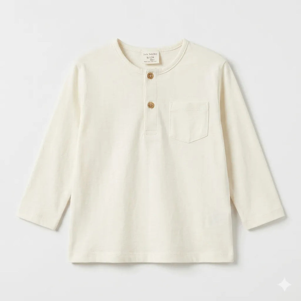 Zara Baby Boy's Off White Button Front Chest Pocket Long Sleeve Blouse|Zara in Lebanon