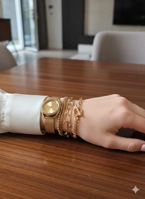 Laura Ashley Women's Gold Rose 5 Pcs Layered Bracelet Set With Watch | Laura Ashley In Lebanon