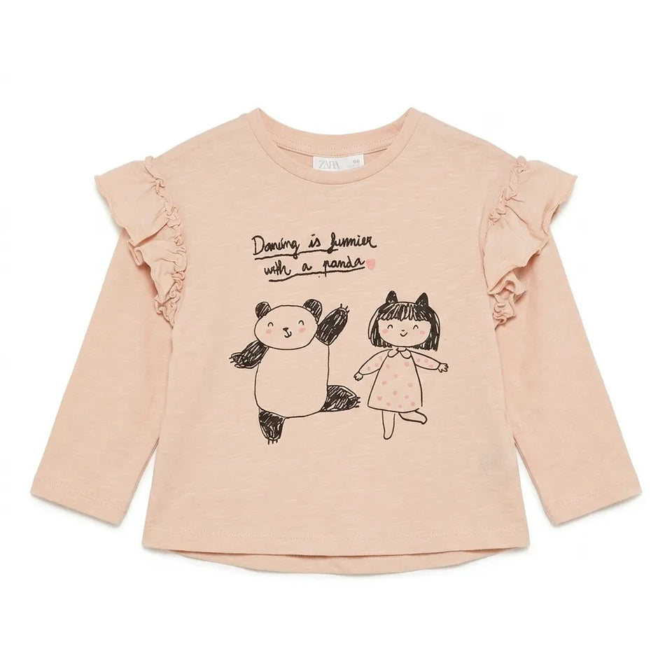 Zara Baby Girl's Light Pink Ruffle Graphic Long Sleeve Blouse|Zara in Lebanon