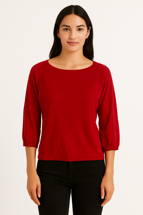 Mango Women's Red Crew-Neck Knitted Blouse |Mango In Lebanon