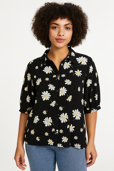 Forever 21 Women's Black & White Floral Printed Shirt | Forever 21 In Lebanon