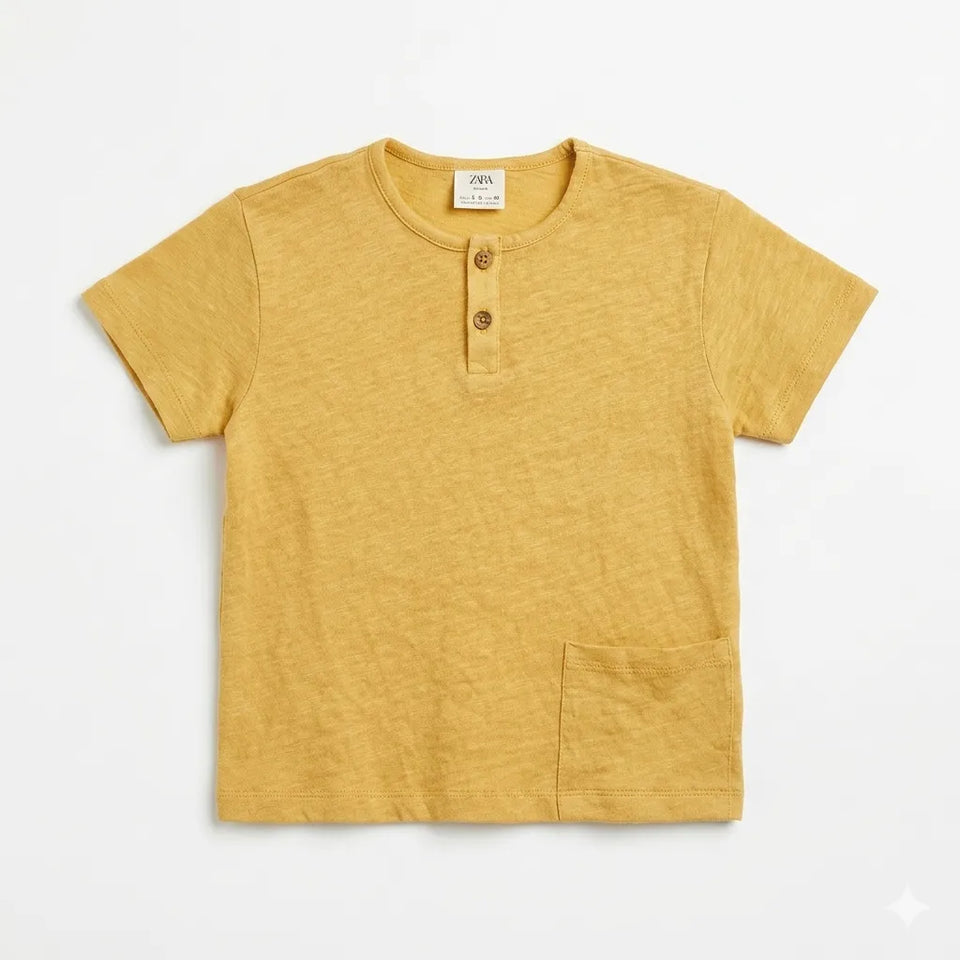 Zara Baby Boy's Yellow Mustard Henley Pocket Crew Neck T-Shirt|Zara In Lebanon