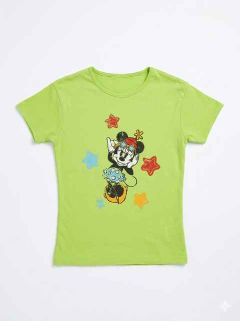 Disney Girl's Lime Green Minnie Mouse Graphic Short Sleeve T-Shirt|Disney In Lebanon