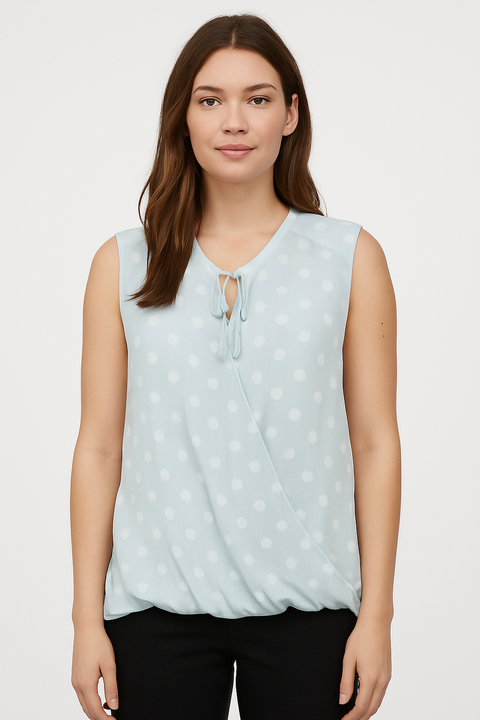 Mango Women's Light Blue Polka Dot Sleeveless Blouse |Mango In Lebanon