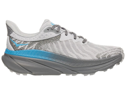 Gray and blue running shoe on a white background