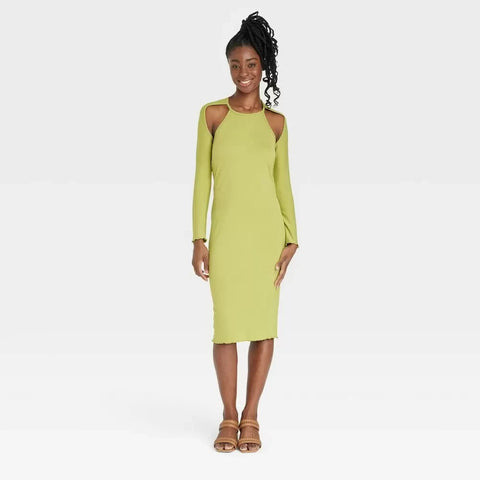 Black History Month Women's Lime Green Sammy Long Sleeve Cut Out Dress | Black History Month In Lebanon