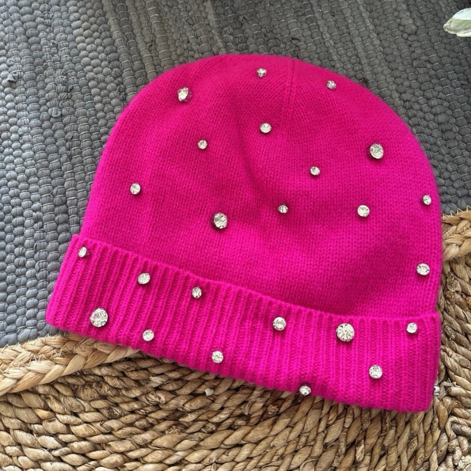Charter Club Women's Fuchsia Beanie With Sparkling Accents