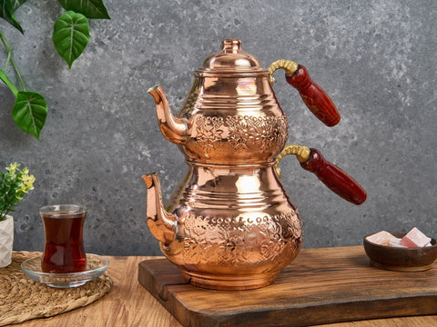 SD Copper With Wooden Handle Turkish Double Tea Kettles | SD In Lebanon