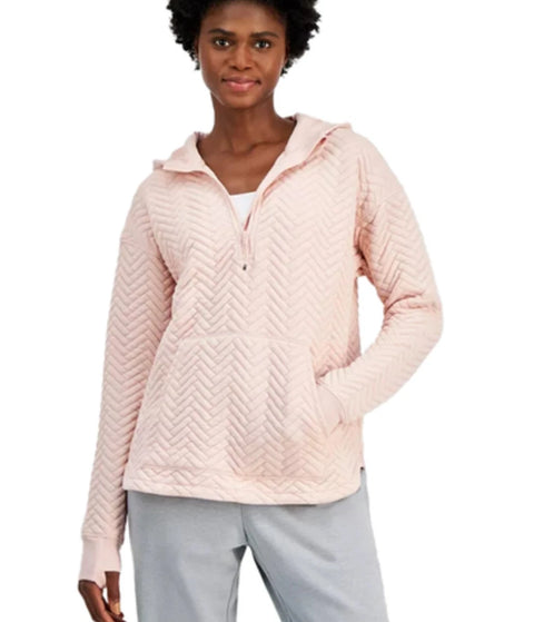 Id Ideology Women's Pink Relaxed Quilted Half-Zip Hoodie|Id Ideology In Lebanon