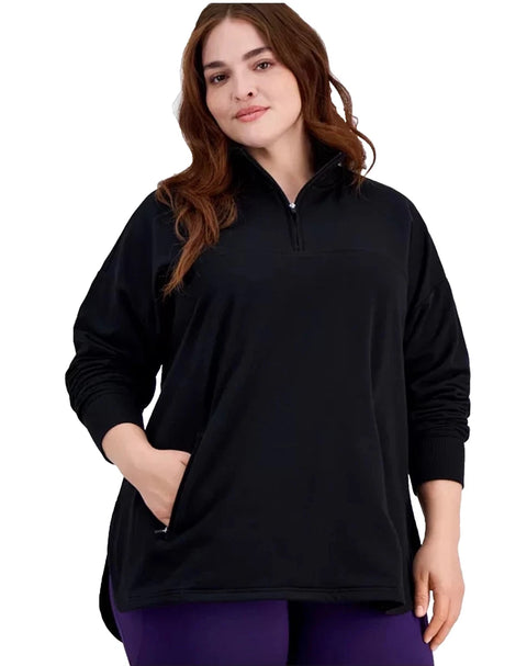 Id Ideology Women's Black Plus Size Stand Collar Quarter Zip Long Sleeve Sweatshirt | Id Ideology In Lebanon