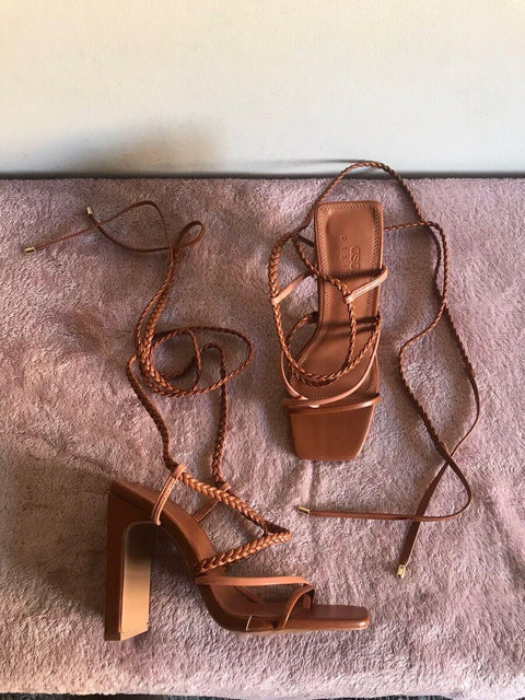 Asos Design Women's Tan Neeley Strapy Tie Heels ANS879