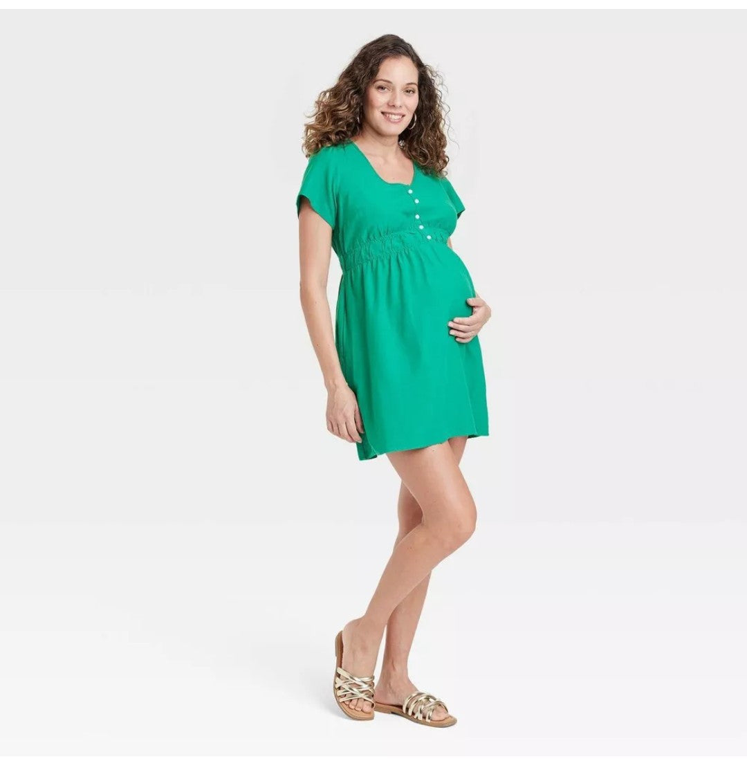 Ingrid & Isabel Women's Green Short Sleeve Woven Mini Maternity Dress | Ingrid & Isabel In Lebanon