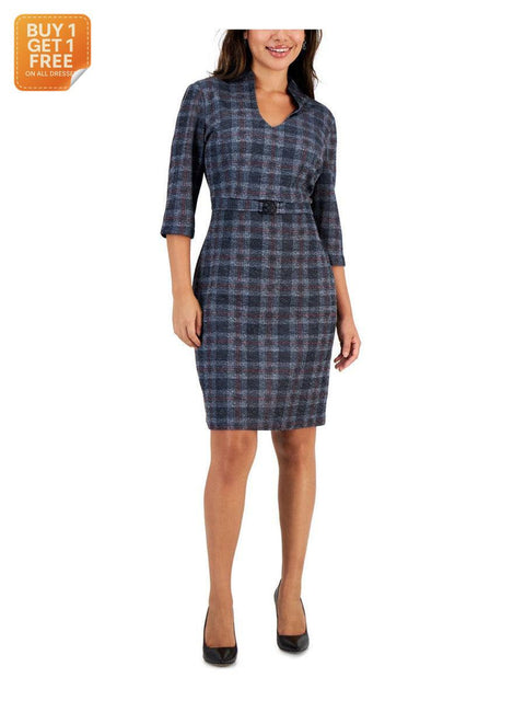 Connected Apparel Women's Gray Belted Long-Sleeve Dress |Connected Apparel in Lebanon