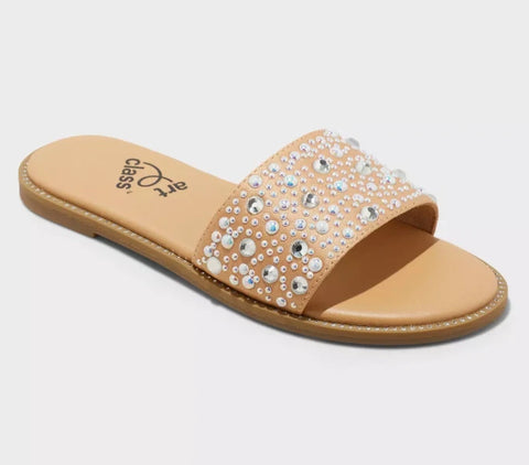 Art Class  Girl's Beige  Heather Embellished Slide Sandals  |Art Class in Lebanon