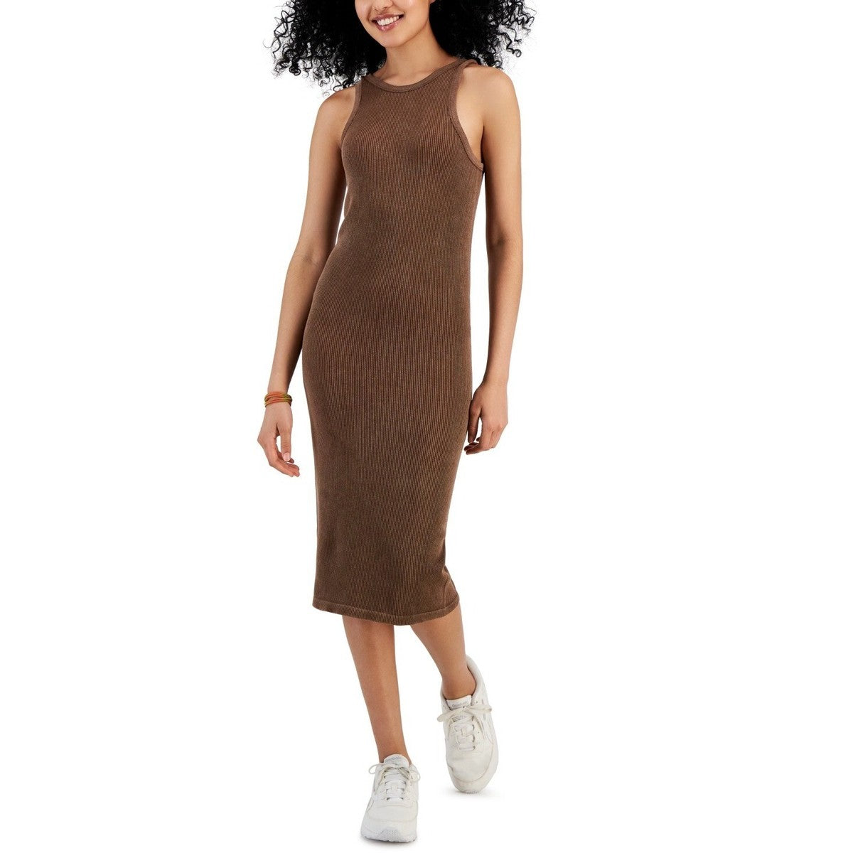 Crave Fame Women’s Brown Ribbed Seamless Midi Dress | Crave Fame In Lebanon