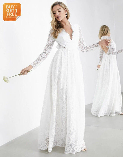 Asos Edition Women's White V-Neck Lace Wedding Dress ANF2846