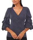 Msk Women’s Navy Glitter-Knit Tiered-Sleeve Surplice Blouses | Msk In Lebanon