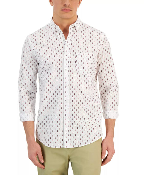 Club Room Men's White Micro-Lighthouse Graphic Bright Shirt ABF4809