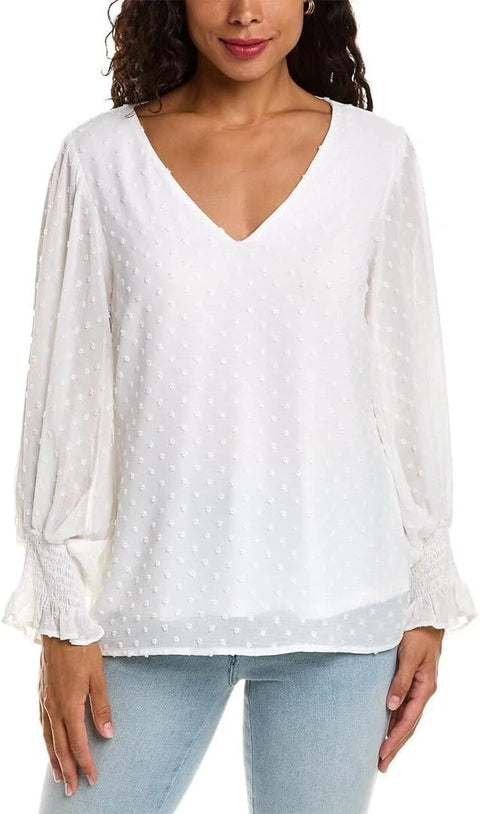 Vince Camuto Women's White V-Neck Blouse  | Vince Camuto  In Lebanon