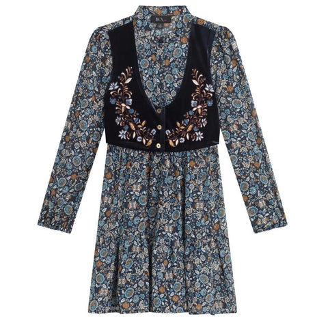 Speechless Girl's Navy Shiffon Embroidered Velvet Faux Vest Dress  |Speechless In Lebanon