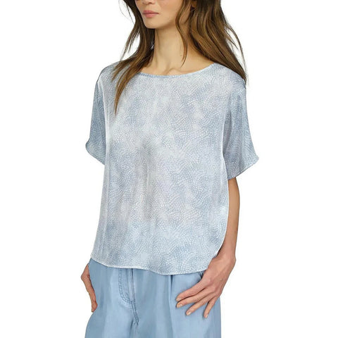 Michael Kors Women's Blue Petal-Print Short-Sleeve Blouse |Michael Kors In Lebanon