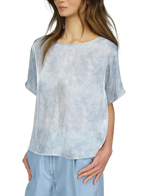 Michael Kors Women's Blue Petal-Print Short-Sleeve Blouse |Michael Kors In Lebanon