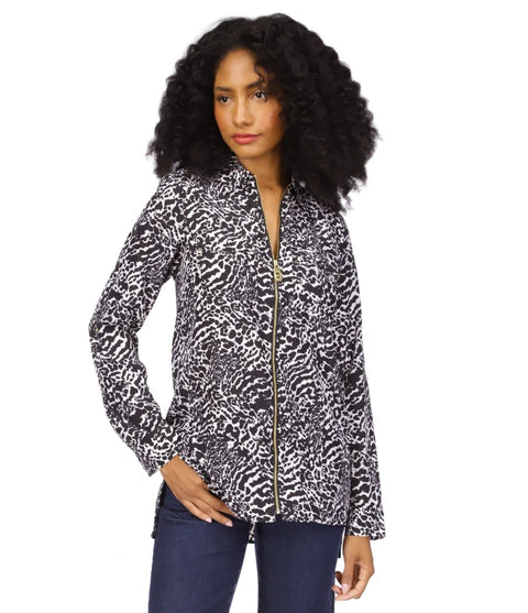 Michael Kors Women's Black &White Inverted Graphic Collared Blouse |Michael Kors In Lebanon