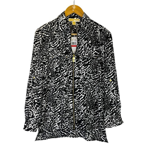 Michael Kors Women's Black &White Inverted Graphic Collared Blouse |Michael Kors In Lebanon